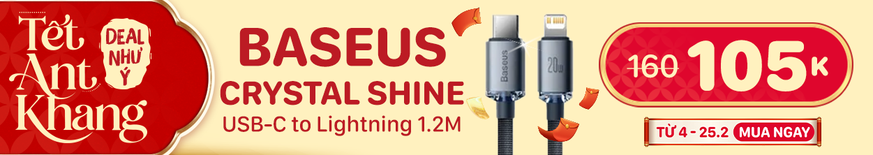 CÁP BASEUS CRYSTAL SHINE USB-C TO LIGHTNING DÀI 1.2M ĐEN