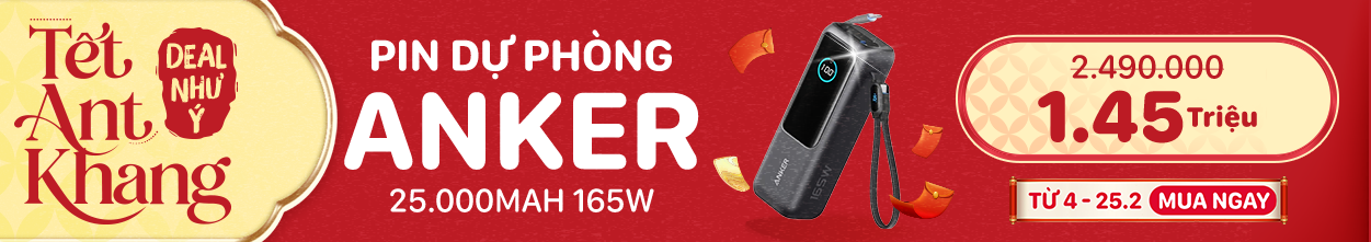 PIN DỰ PHÒNG ANKER 25.000MAH 165W TÍCH HỢP CÁP RÚT GỌN A1695 ĐEN